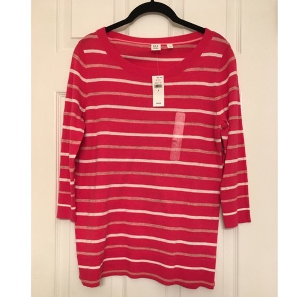 Gap Pink Striped Fitted Sweater - Picture 1 of 6